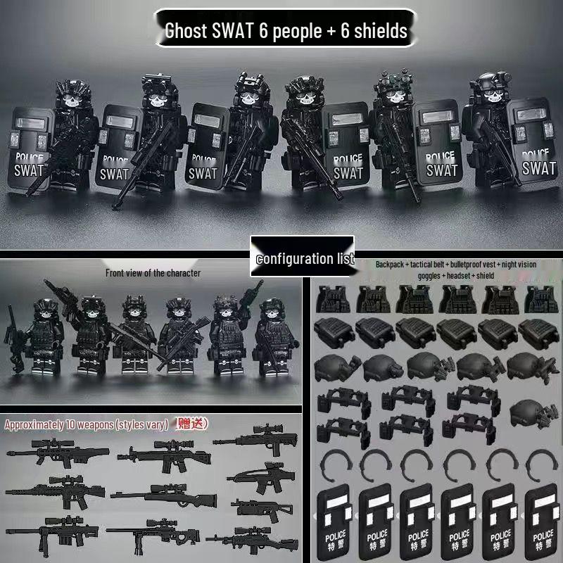 SWAT Special Forces Minifigures with Armed Wolf Warrior & Mechanical Dog - Educational Building Block Toys