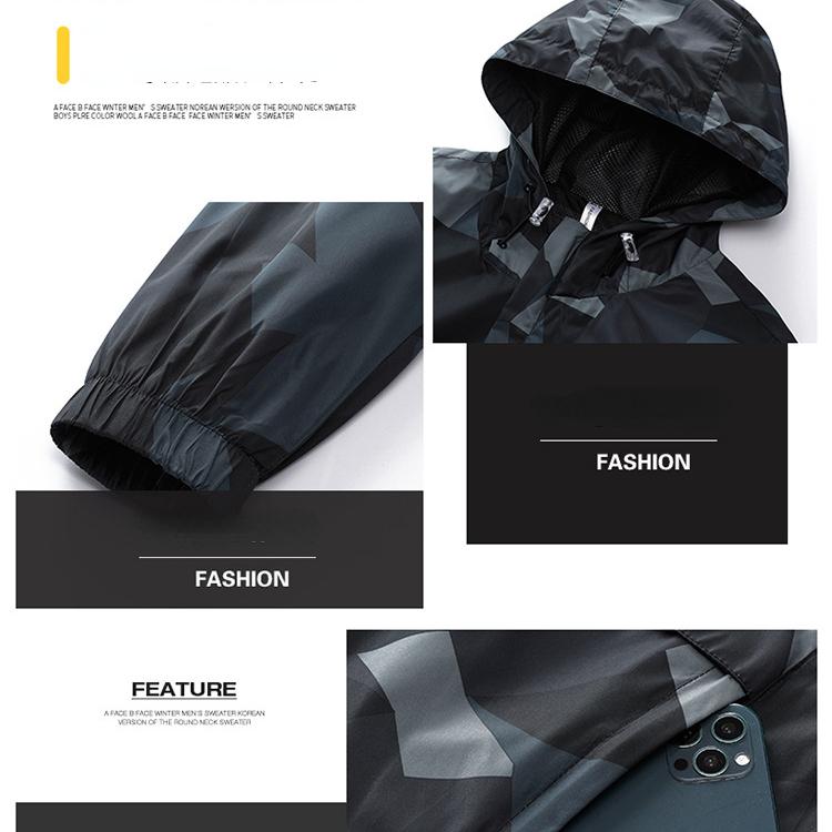 Trendige Kapuzenjacke Farbpassend Winddicht Herren Sportjacke Bedruckt Herren Outdoor-Bekleidung Lässiger Assault-Anzug