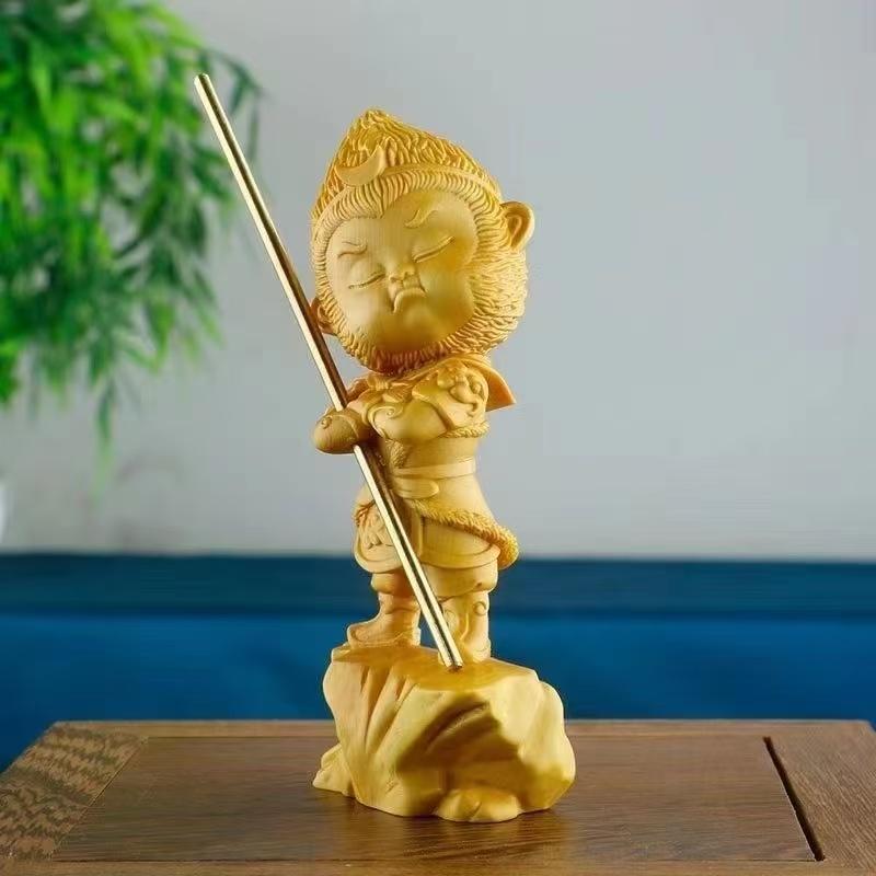 Wood Carving Sun WuKong Sculptures and Figurines Chinese Characteristic Characters Home Room Office Anime Figures Decoration