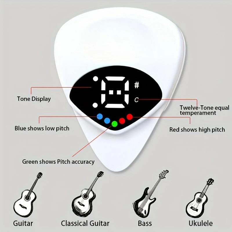 2-in-1 Tuner and Pick for Electric Guitar and Bass - Universal 12-Tone Equal Temperament Tuning Tool for Home Use Easy To Use
