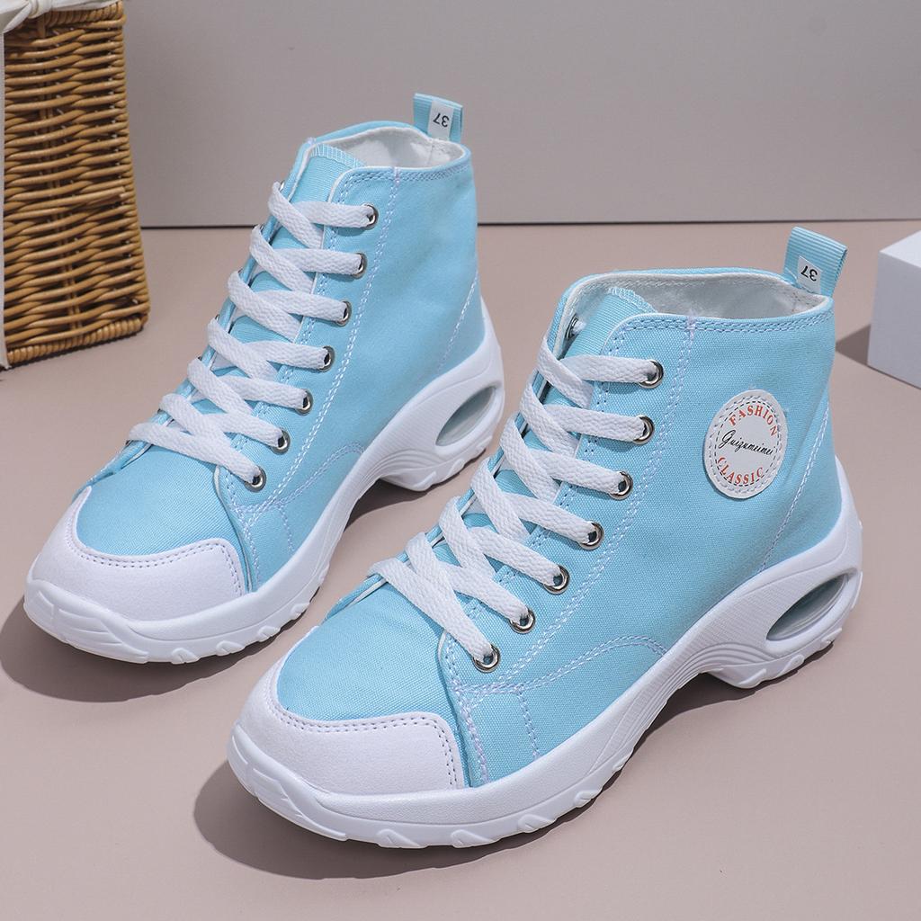 New Fashion Canvas Casual Shoes Lightweight Thick-soled Heightening Dad Shoes Breathable High-top Women's Shoes Versatile Little White Shoes Women
