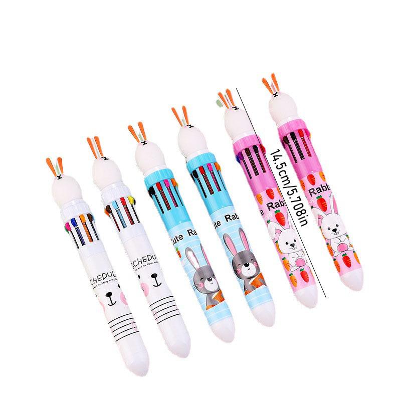 1Pc Kawaii Cute Rabbit Multicolor Pen 0.5mm Colorful Ink Pen Cartoon Creative Gel Cartoon Bunny Pen Ten-Color Brown Colorful 10-Color Back To School S