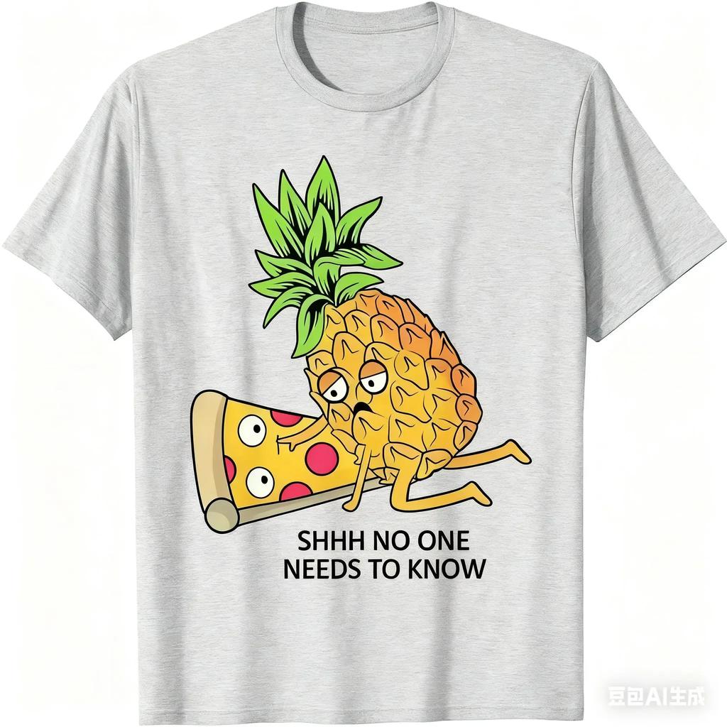 Pineapple Belongs To Pizza Lovers Fun Food Niche Summer Design Sense High Street High Quality Short Sleeve Men and Women T-shirt