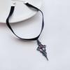 Fashionable dark Gothic style cross-shaped hollowed-out carved pendant, black velvet strap choker necklace for women