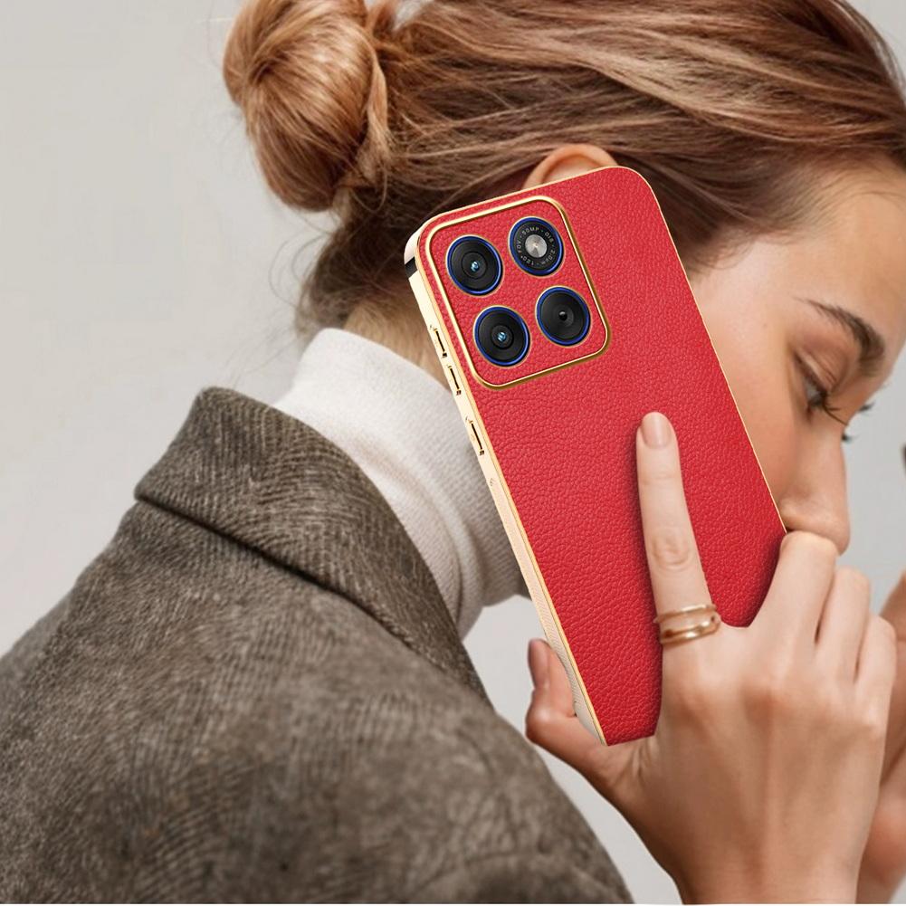 Classic Lychee Leather Electroplated Frame Case For Moto Edge 70 60 Fusion Stylus 50 Neo Ultra 50 Pro 40 G Play Pure 2023 Cover