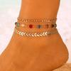 3pcs Set Simple Gold Color Evil Eye Anklets Set for Women Colorful Heart-crystal Chain Multi Layer Anklet Bohemian Beach Jewelry