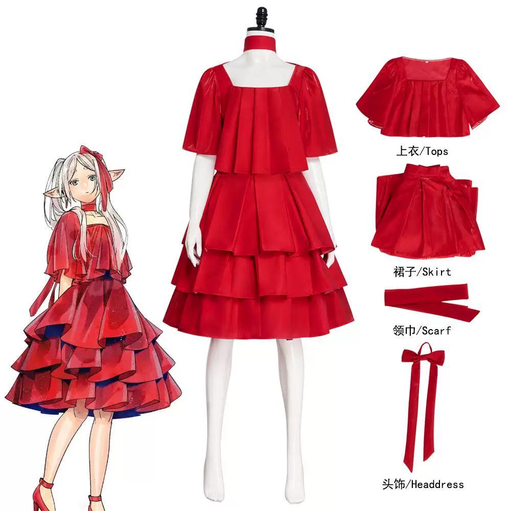 

Cosplay Frieren Beyond Journey s End Red Dress Halloween Carnival 110 красный
