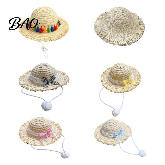 Summer Pet Sun Hat Cat Straw Hat, with Lace And Bow, Costume Accessories Cute Protection for Cats Small Dogs Outdoor Walks Pets