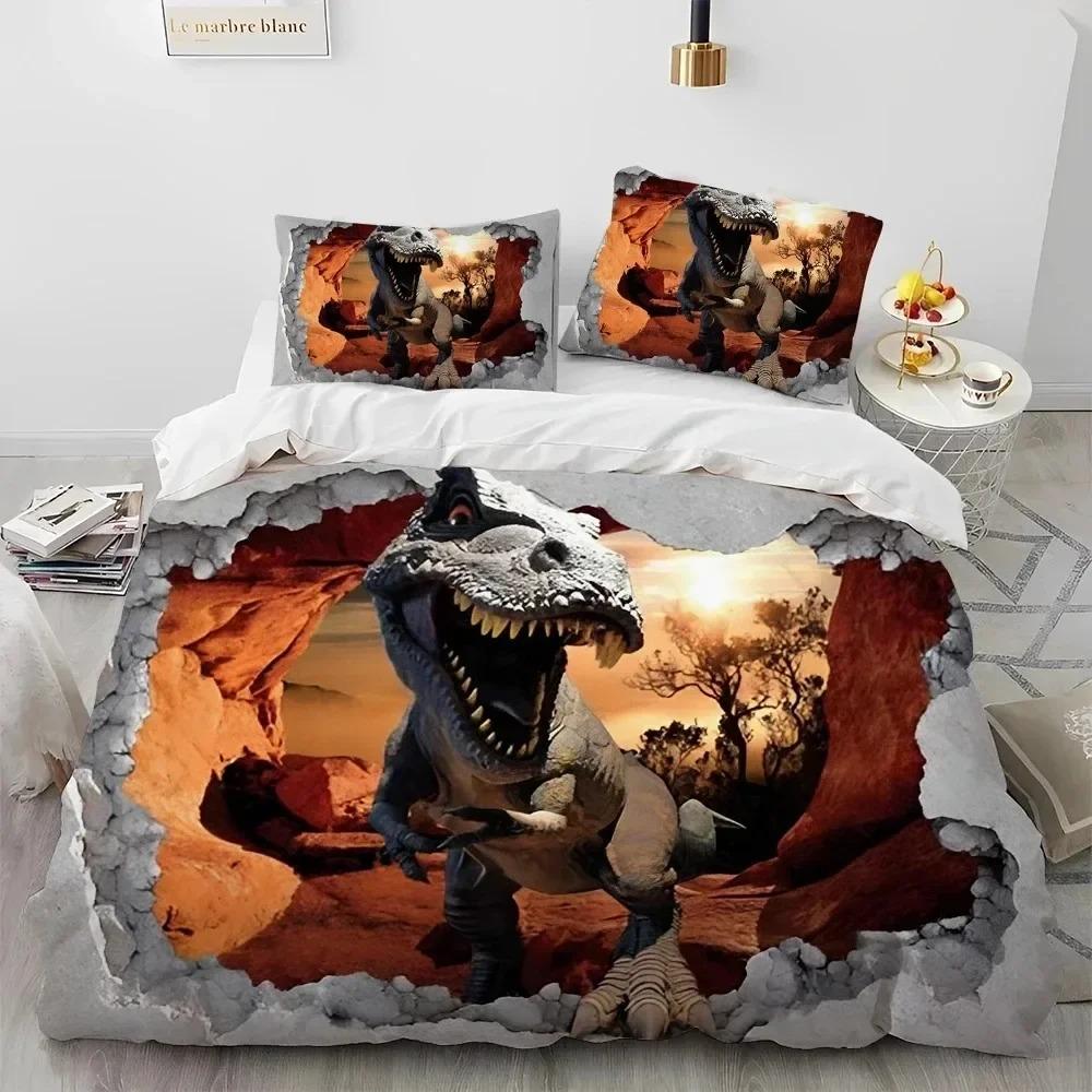 3D Cartoon Dinosaur Illusion Comforter Bedding Set,Duvet Cover Bed Set Quilt Cover Pillowcase,Queen Bedding Set for Boys Gift