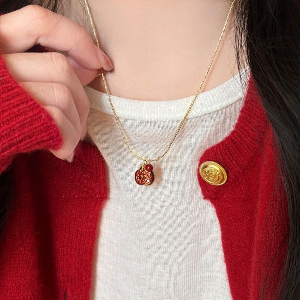 Collier pendentif grenade mignon Choker rouge clavicule Boucles d'oreilles fruitées tendance Quotidien