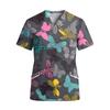 Women's V-Neck Short Sleeve Work Shirt with Pocket, Printed Top for or Uniform, Lightweight Tunic