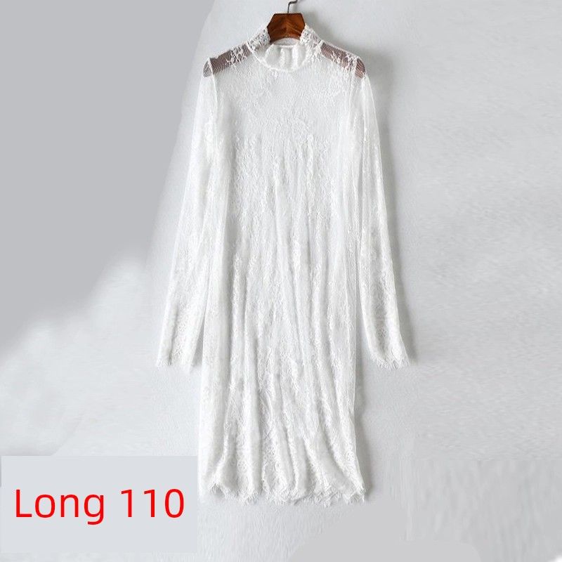 

Весенне-летняя прозрачная сетчатая мягкая юбка-оверскёрт без подкладки с кружевом White turtleneck long 110 XL