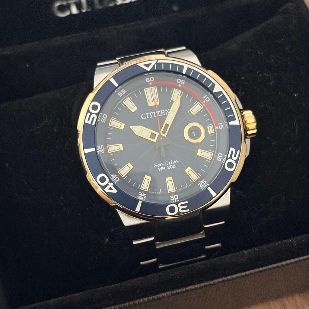 Б/у CITIZEN Endeavor AW1424-62L Eco Drive Дайверские 200м Зарубежная модель Хорошее состояние с коробкой и дополнительными звеньями Citizen