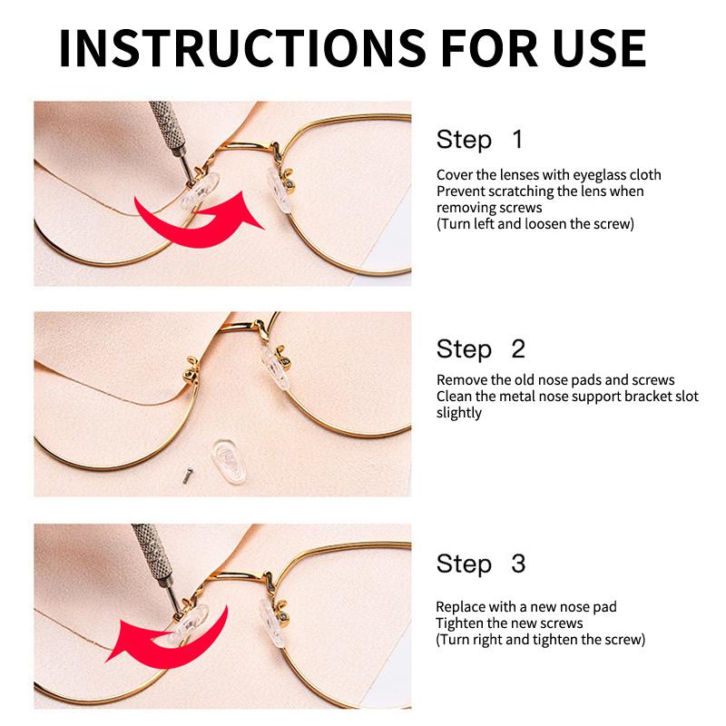 1Set Eyeglasses Nose Pads With Screwdriver Soft Silicone Air Chamber Glasses Anti-slip Nose Pad Screw Replacement Repair Tools
