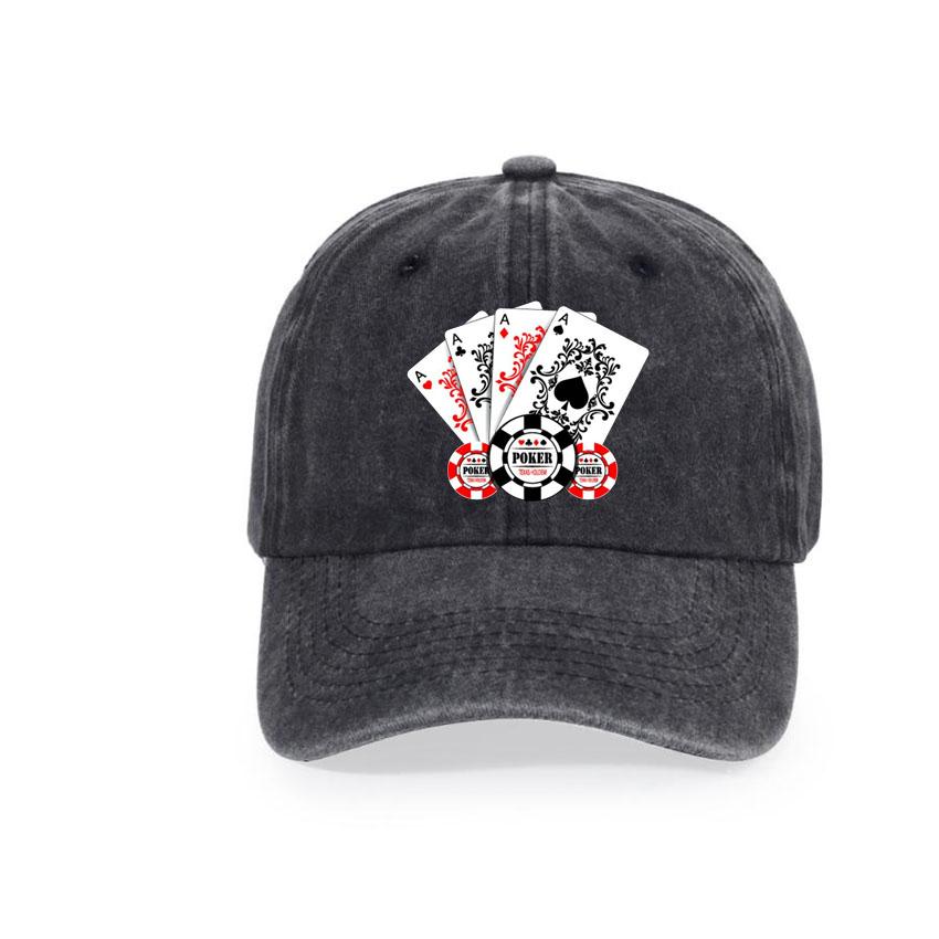 Baseball Caps Men Women Vintage Washed 100% Cotton Dad Hat Funny Poker Pattern Print DIY Team Logo Snapback Cap Hip Hop Hat