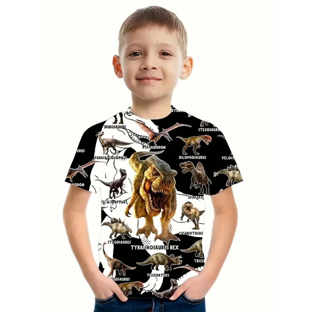 Summer Round Neck 3D Dinosaur Printed Top Fashionable Casual Short Sleeved Children's Boy T-shirts