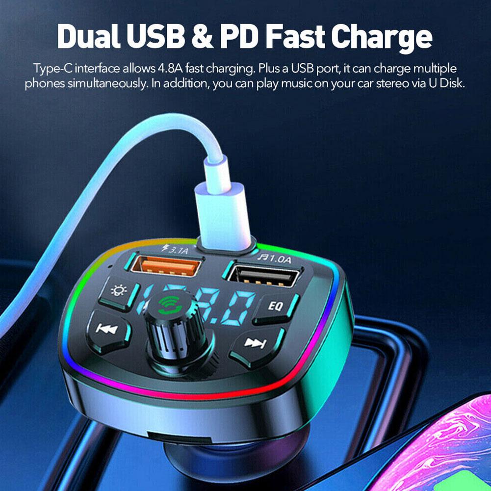 Hands-Free Car Bluetooth-compaitable 5.0 FM Transmitter Car Kit 2 USB MP3 Modulator Player Handsfree Audio Receiver