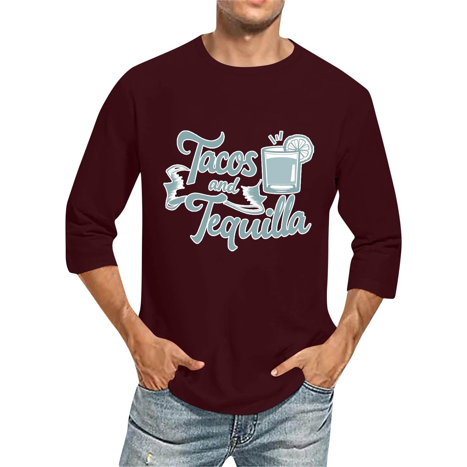 

Мужская повседневная модная футболка с круглым вырезом и рукавом три четверти M винный