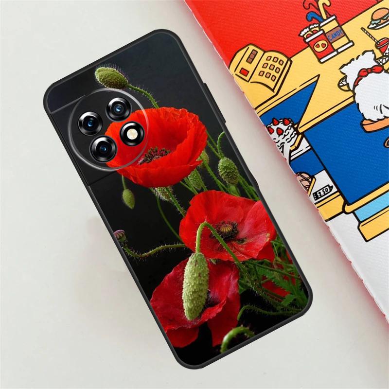 Red Corn Poppy Flower Case For OnePlus Nord CE 4 3 2 Lite N10 N20 N30 OnePlus 12 11 9 10 Pro 10T 9R 10R 12R Cover