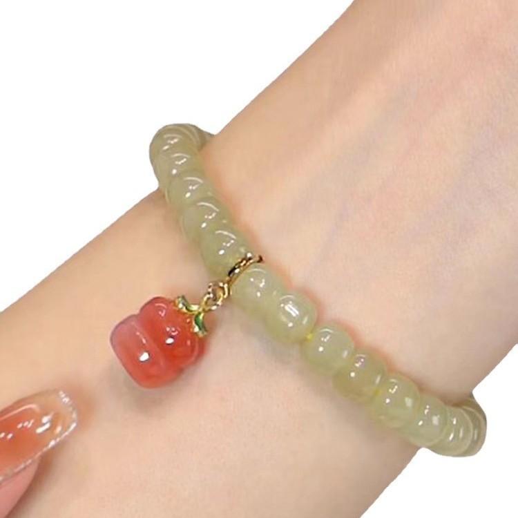 Persimmon-themed Luxurious Hetian Jade Beaded Bracelet for Women, New Niche Design, Perfect for Best Friends