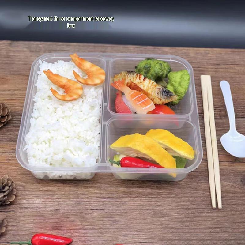 SPSR Disposable 3-Compartment Takeaway Food Containers, 1000ml, 150 Sets