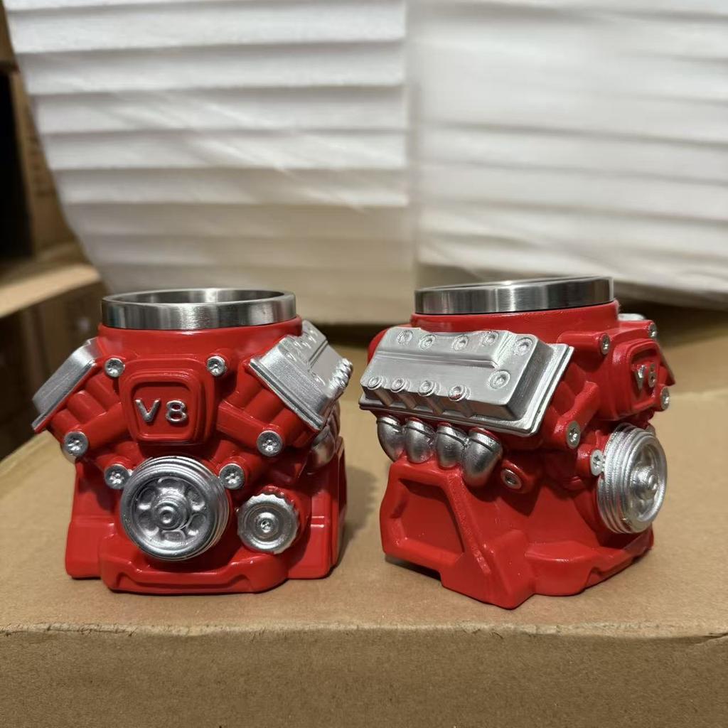 Taza 3D de Acero Inoxidable con Motor V8Taza de Resina con Motor V8