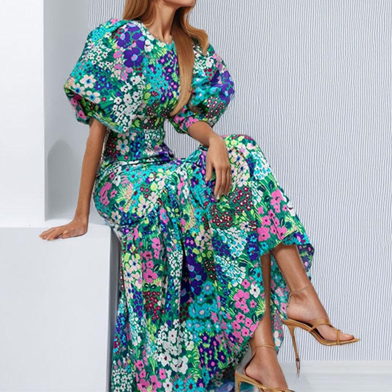 2026 Women's Fashion Slim Fit Printed Pleated Dress