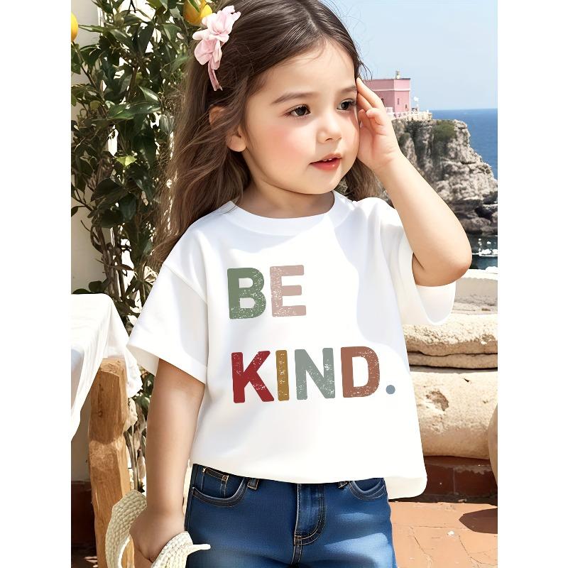 European sizes Trendy Round-Neck T-Shirt with Colorful Letter Prints That Say  Be Kind  98cm
