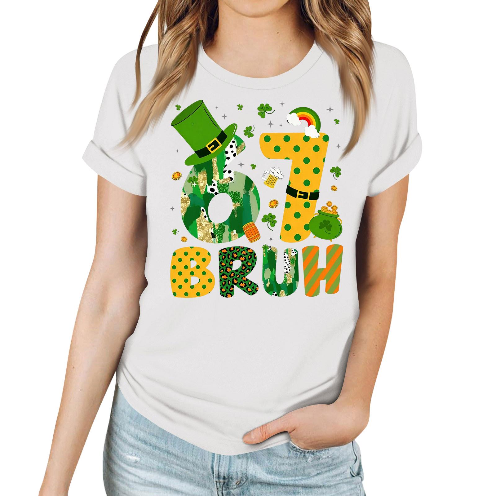 

Women s Casual Saint Pa Printed T-shirt Round Neck Pullover Short Sleeve Top XL білий