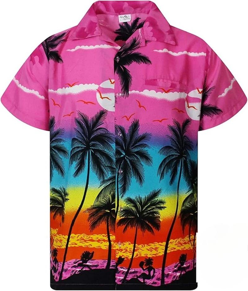 Camisa Hawaiana con Palmeras Tropicales Impresión 3D Para Hombres/Mujeres Verano Casual Moda Manga Corta Camisas Botón Arriba Blusa de Vacaciones