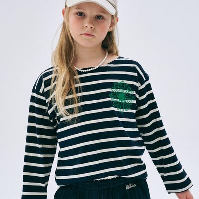 [mardimercredi] Kids Long Sleeve Stripe T-shirt - Navy Green
