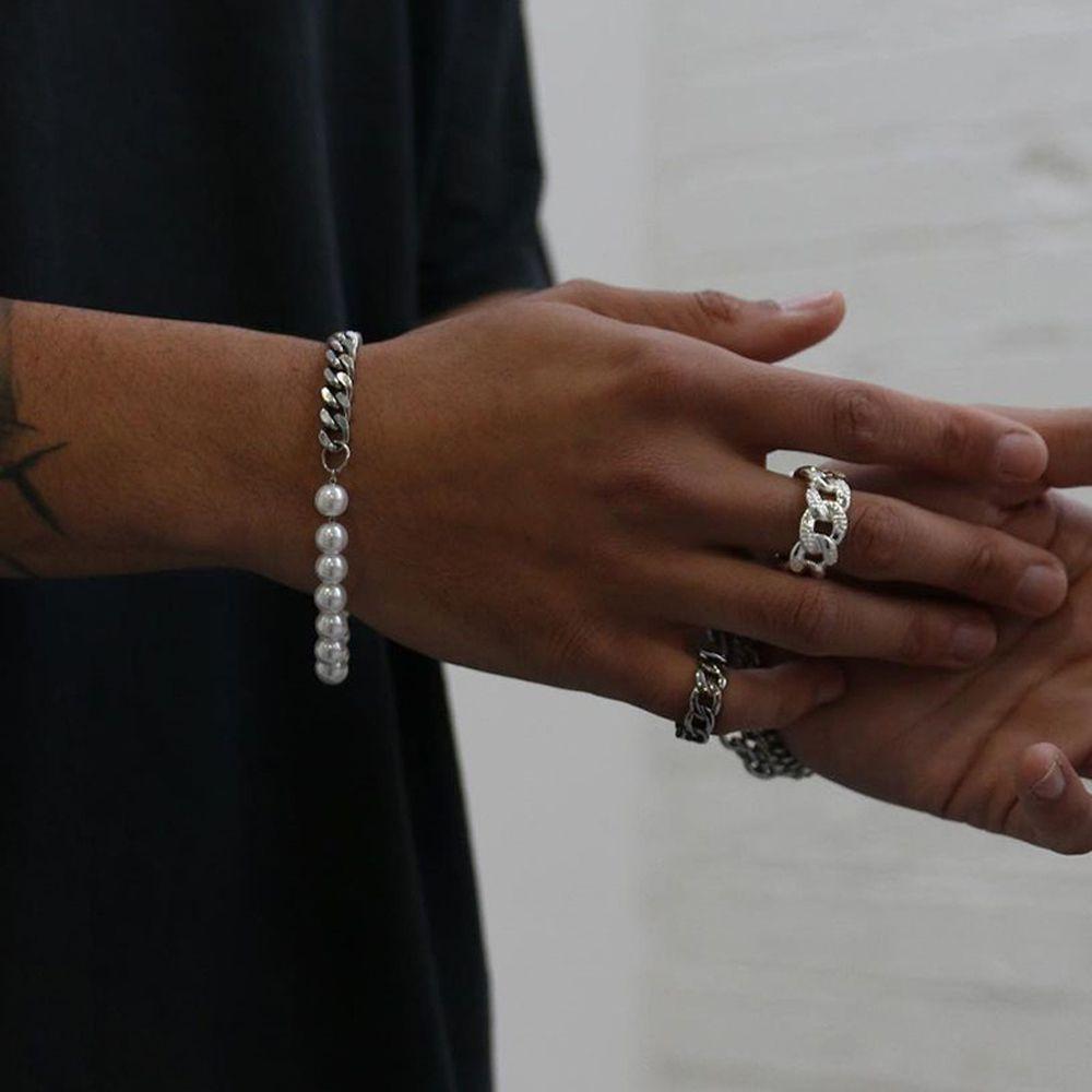 

Patchwork Cuban Chain For Women Imitation Pearl Korean Wrist Bands Hands Jewelry Men Bracelets