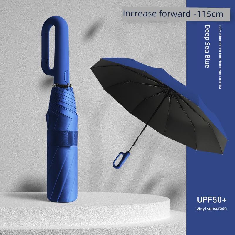 Automatic Ring Buckle Umbrella with Enlarged Hook, Foldable, Portable, Reinforced, Dual-Use for Sun and Rain, Unisex, Sun Protection