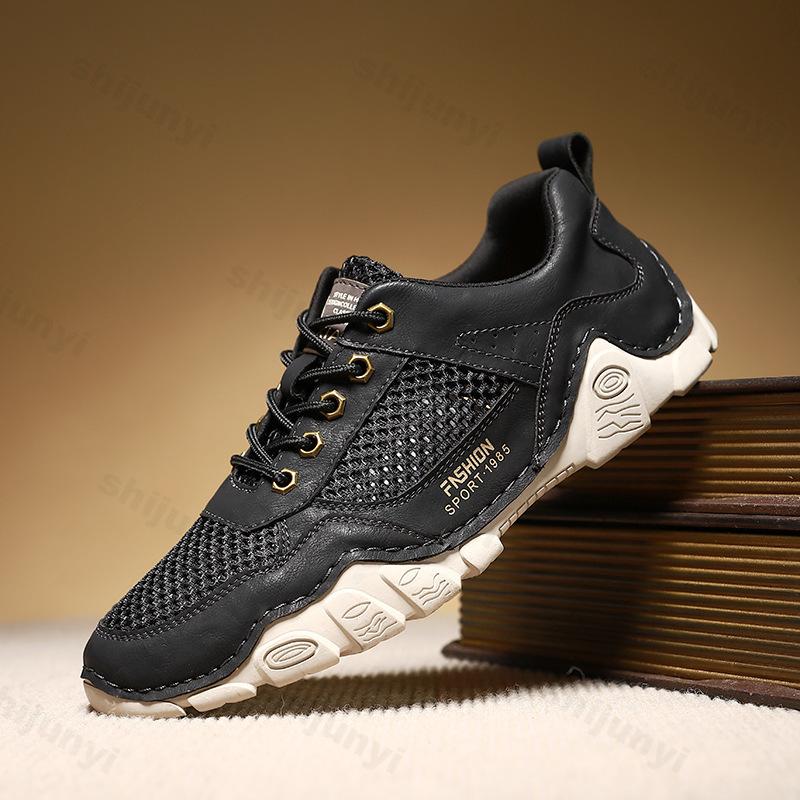 Fashion 2025 New Outdoor Men's Fashion Trend Lace-up Shoes Summer Mesh Breathable Casual Comfortable Lightweight Hiking Flat Sneakers