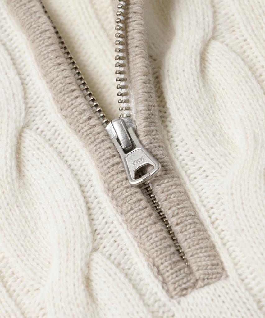FRIZMWORKS Wool Cable Raglan Half Zip Knit _ Oatmeal