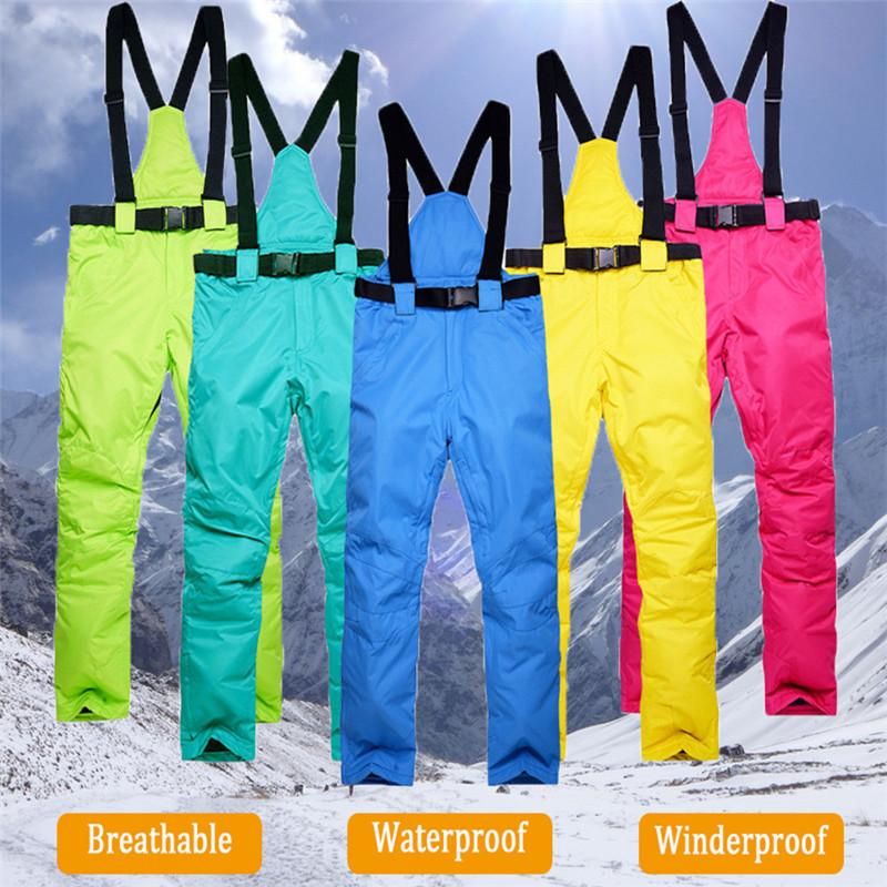 Yeni Kış Kalın Sıcak Kayak Pantolonu Erkek Kadın Sevgililer Rüzgar Geçirmez Su Geçirmez Askılı Pantolon Kar Snowboard Pantolonu Büyük Beden