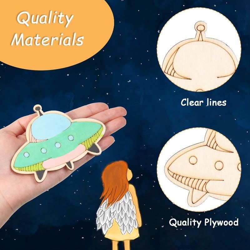 8pcs Outer Space Crafts Unfinished Wooden Cutouts Space Themed Party Favor Rocket Planet Astronaut Alien DIY Wood Painting