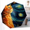 1pc Cat Night Sky Automatic Open/close Folding Umbrella, Compact Portable Travel Umbrella,Durable Construction Yy250814161