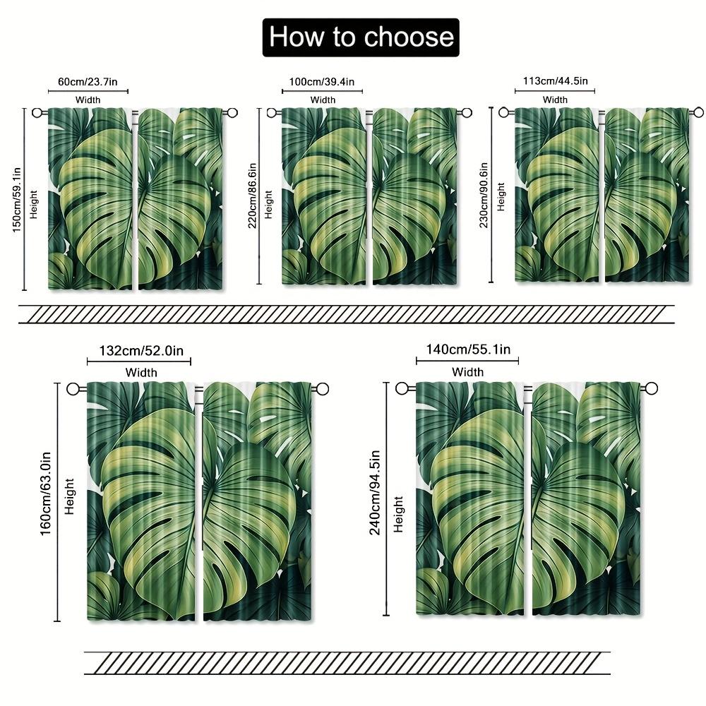 2pcs Tropical Leaf Pattern Curtains - Polyester   Light Filtering Rod Pocket Design for Living Room   Bedroom   Office - Artistic H