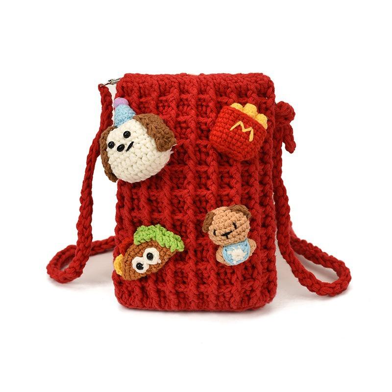 Delicate cartoon hand-woven contrasting color children's parent-child mobile phone bag new mini foreign style women's shoulder messenger bag