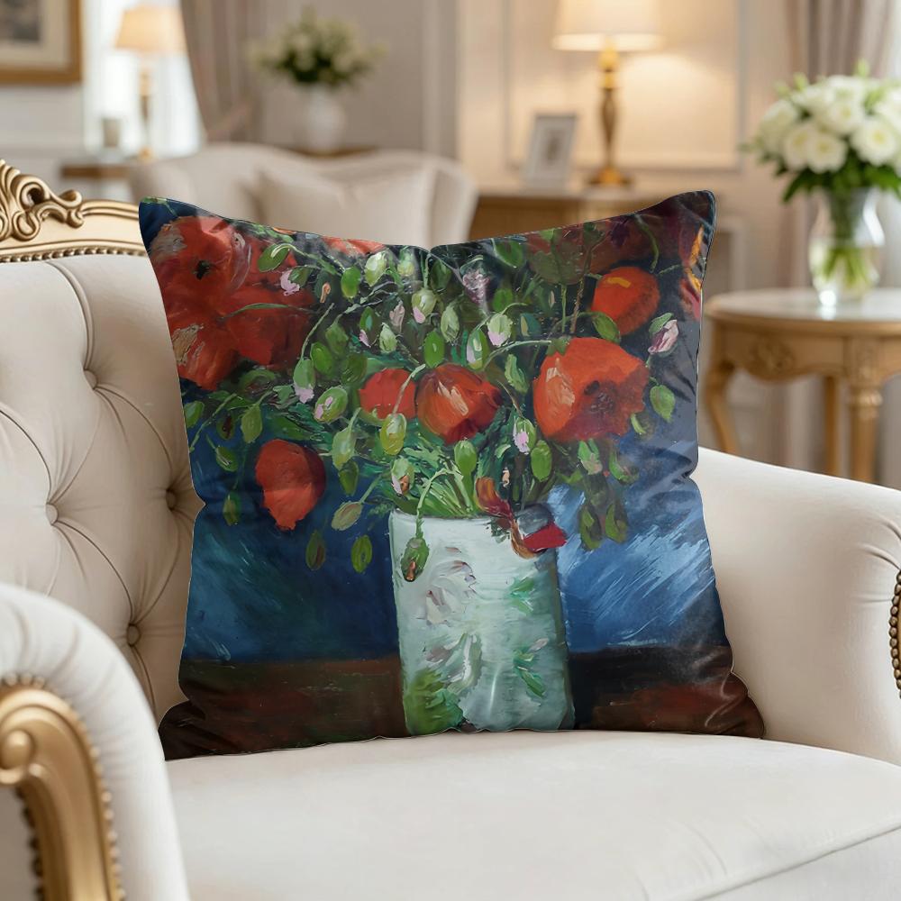 Vincent Van Gogh Oil Art Cushion Cover Silky Short Plush Invisible Zipper Dustproof Sofa Pillow Case For Home Decor