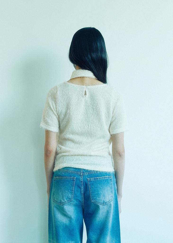 KOOKEESEE Hairy Fabric Round Neck Top (Ivory)