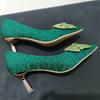 Zapatos de Tacón Alto con Lazo de Seda Verde para Mujer Sexy Punta Fina Tacón de Aguja Metálico Zapatos para Boda Fiesta Mujer 2026 Primavera Bombas