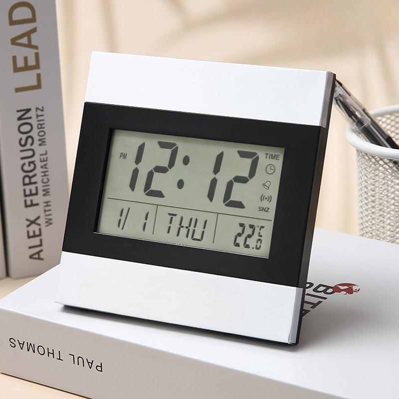 Simple Aluminum Clock Large Screen Electronic Clock Digital Clock Multifunctional Silent Electronic Temperature Alarm Clock