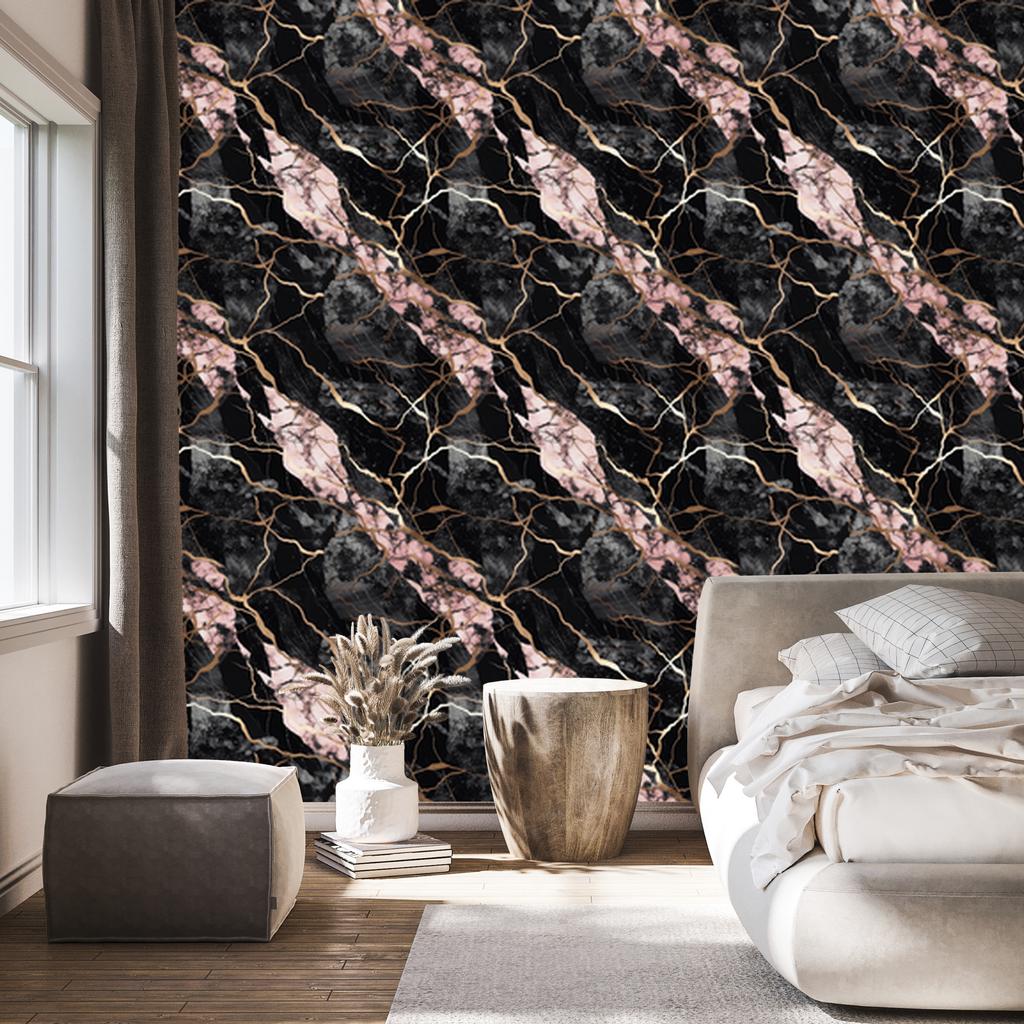 Graphite and Black Marble Wallpaper for Living Room and Bedroom 50x1000