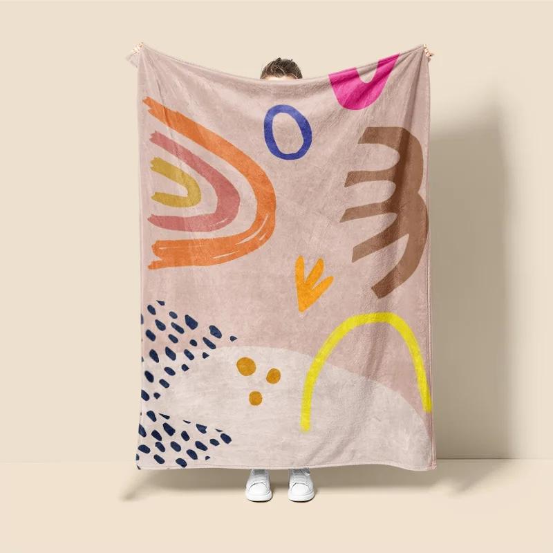 Morandi Color Blanket Abstract Botanical Graffiti Design Scandinavian Minimalist Sofa Blanket Cafe Home Dual Purpose 75x90cm