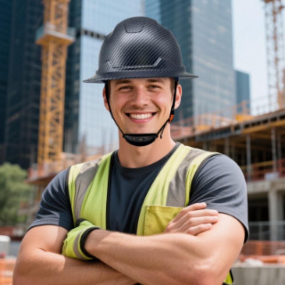 Carbon Fiber Color Large Brim Non-porous Smash-proof Comfortable Hard Hat Construction Site Construction Sunscreen Helmet