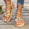 Fashion Women's Fashion Printed Woven Band Flat Sandals Bohemian Style Summer Beach Sandals for Women Lightweight Comfort Roman Shoes