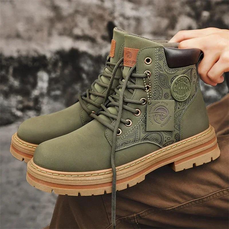 Men Fashion Luxury Brand Daily Casual Mens Motorcycle Boots High Ankle Walking Shoes Leather Boots Cowboy Boots Men Bionic Boots