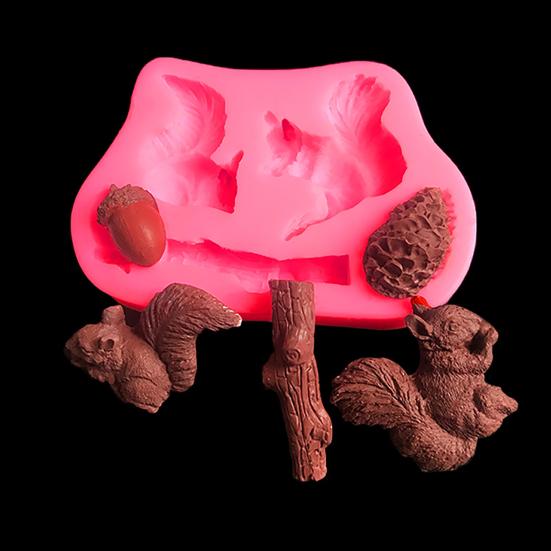 Kuchenform Lebensmittelqualität Antihaft Hochtemperaturbeständig Dreidimensional Wiederverwendbar Dekorativ DIY 3D Eichhörnchen Tannenzapfen Baumstumpf